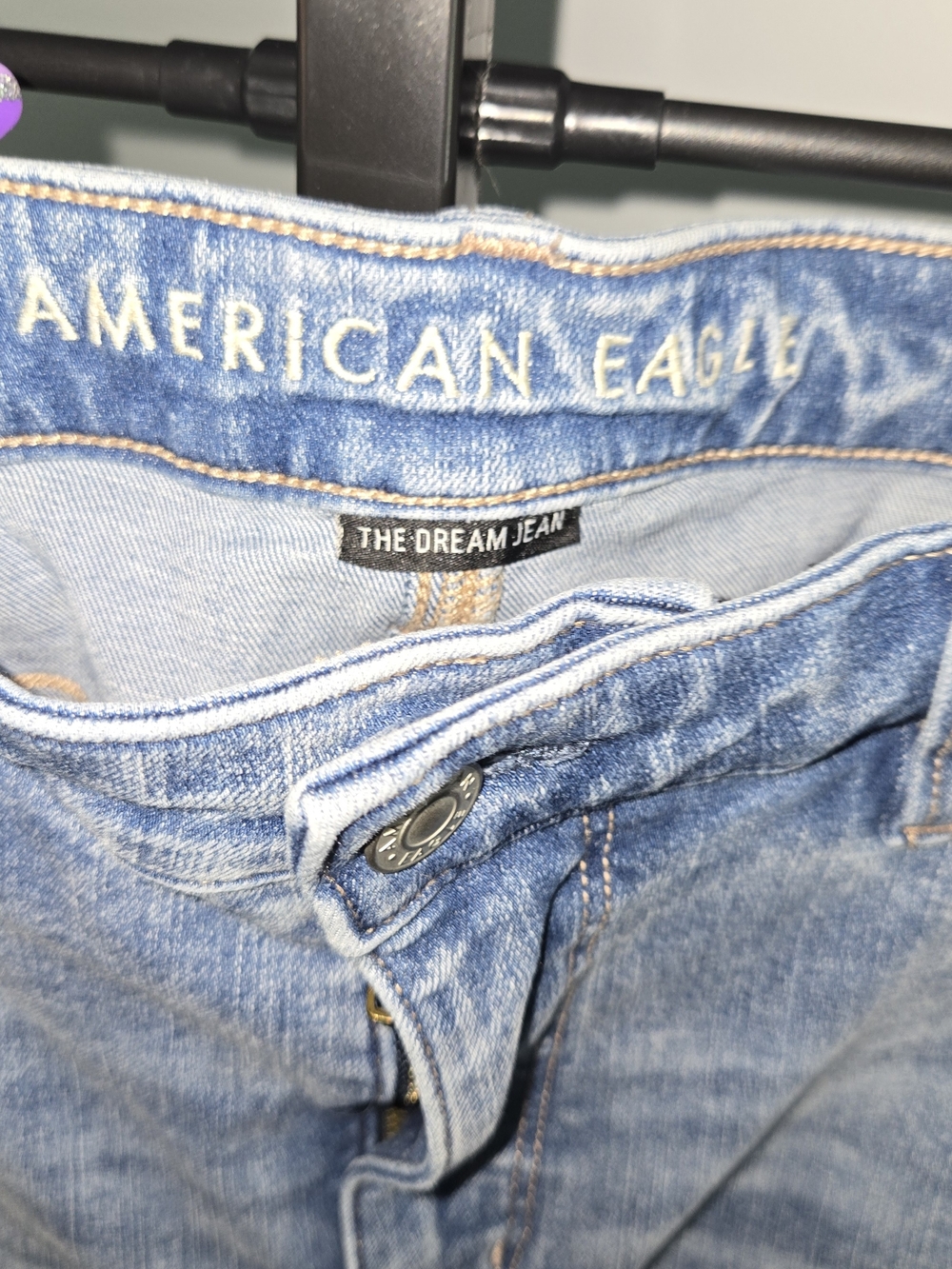 American Eagle Outfitters Distressed Light Blue Straight Leg Jeans - Picture 2 of 4